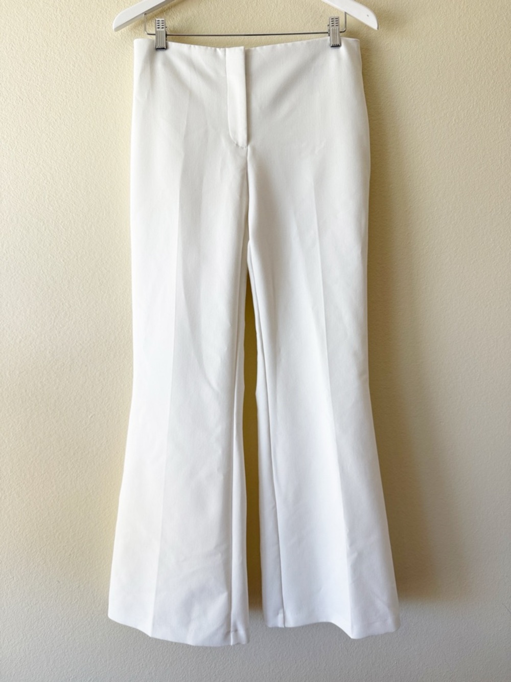 ZARA Minimalist White Flared Dress Pants High Waisted Creased Size Large - Picture 3 of 14